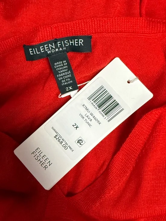 NWT Eileen Fisher Ultraline Merino Wool Bright Red V-Neck Tunic